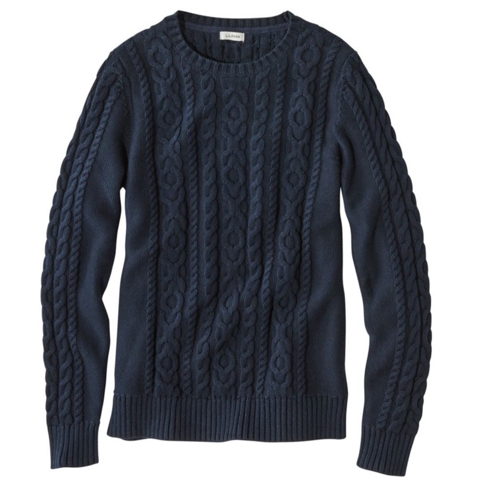 LL Bean mixed cable navy blue sweater.
